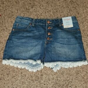 Cat & Jack Girls' Blue Denim Shorts with White Lace Trim
